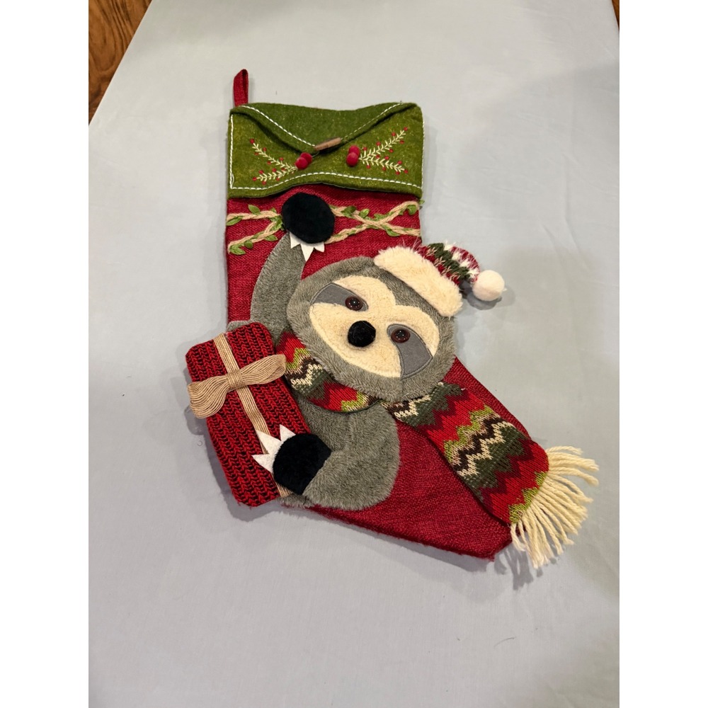 Whimsical Unisex Unbranded Sloth Christmas Stocking OS Red Green